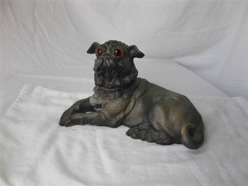 Terra Cotta Pug Dog Antique c1870 Rare Glass Eyes Superb Mint Condition