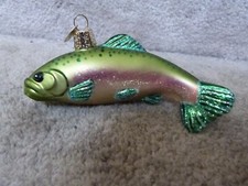 Old World Christmas OWC Glass Ornament Fisherman Snowman Rainbow Trout Fish 4.5"