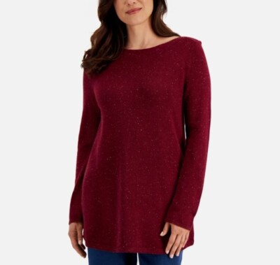 Karen Scott Womens Plus 1X Merlot Curved Hem Tunic Sweater NWT CQ77