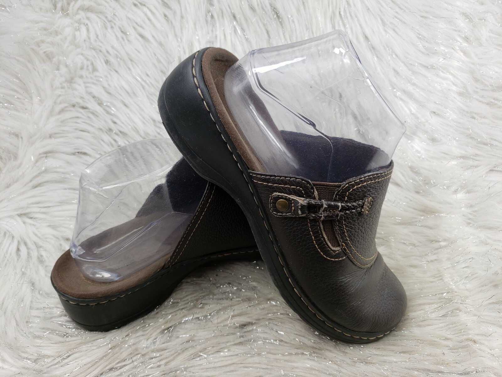 CLARKS COLLECTION Brown Leather Slide On Sandals … - image 1