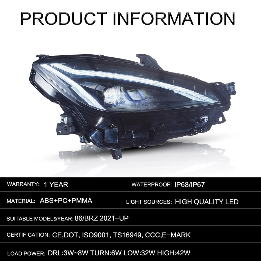 Faróis de LED VLAND para 2021 2022 2023 2024 Toyota GR86/Subaru BRZ lanternas dianteiras - Imagem 2 de 4