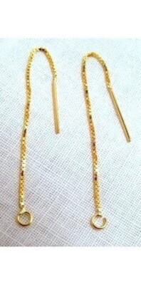 1 Pair VERMEIL (14k Gold Pltd Sterling Silver) EAR THREAD 3'' Open Ring threader