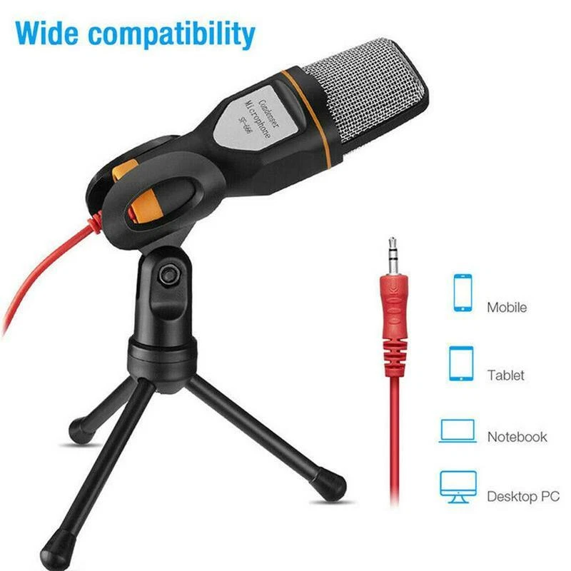 3.5mm Condenser Microphone Desktop Tripod Audio Recording Computer Phone Mic - Image 2 of 4