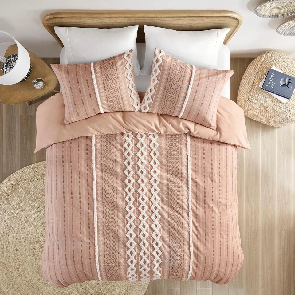 Juego de edredón estampado 100 % algodón INK+IVY Imani con juego de cama de chenilla fundas Foto 3 de 4