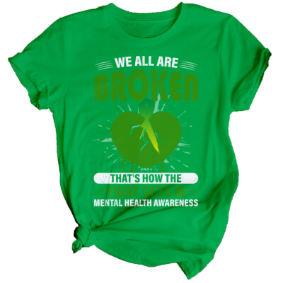Damen-T-Shirt gebrochenes Herz psychische Gesundheit Bewusstsein Oberteil Angst emotional #MHA