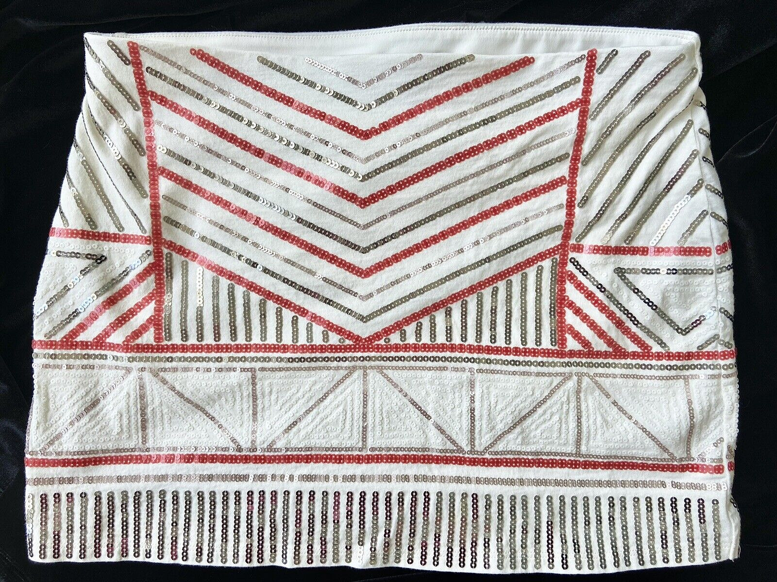 Express Sequined Mini Skirt Off White, Red, Silver Fully lined, Sz S