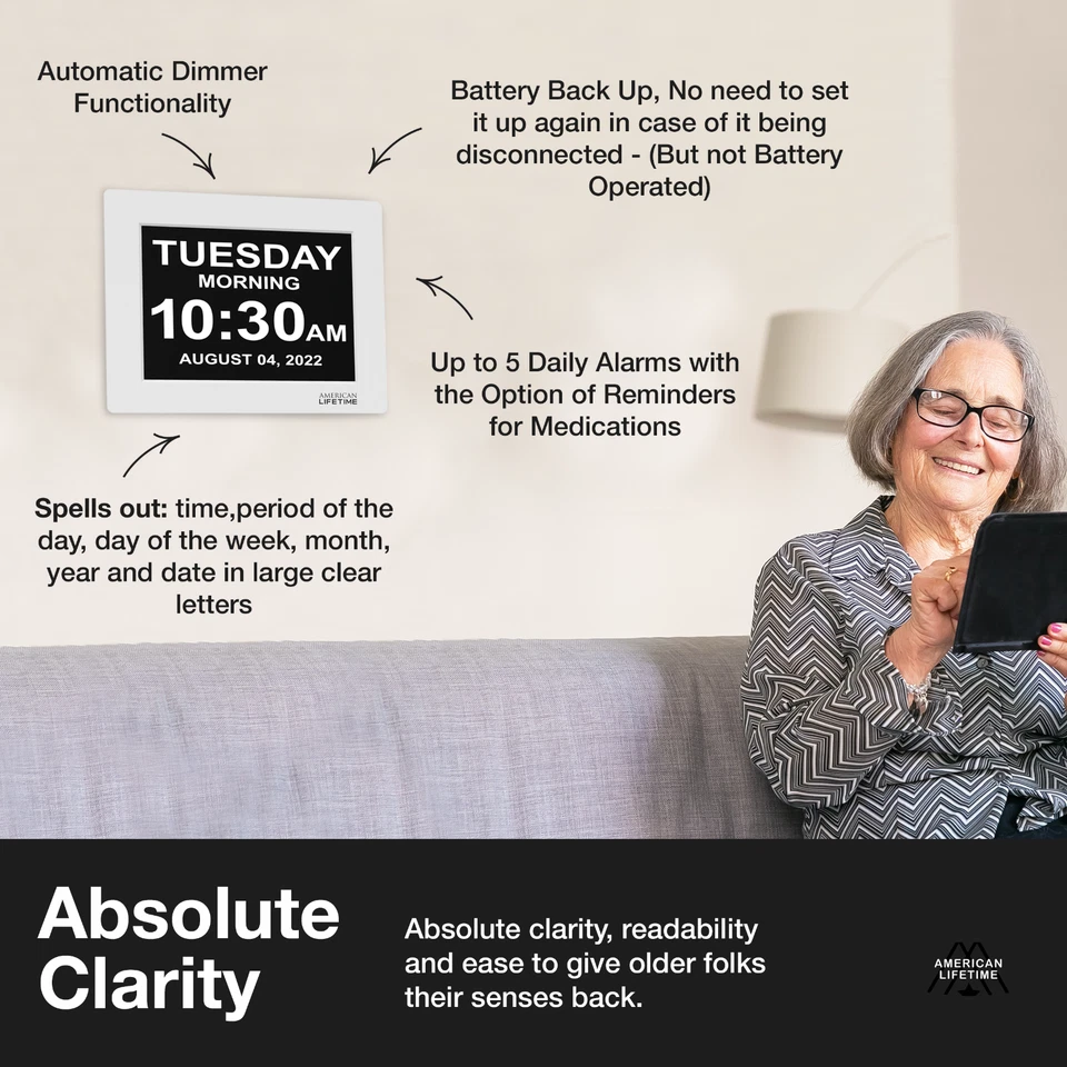 American Lifetime Large LCD Digital Clock Wall Alarm Date Seniors BEST Dementia - Image 4 of 4