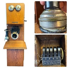 Antique 1894 Strombreg Carlson Oak Wall Phone, Candle Stick Era, USA