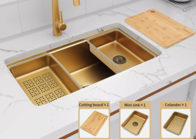 32 Inch Gold Kitchen Sink Workstation Undermount Stainless Deep Single Bowl