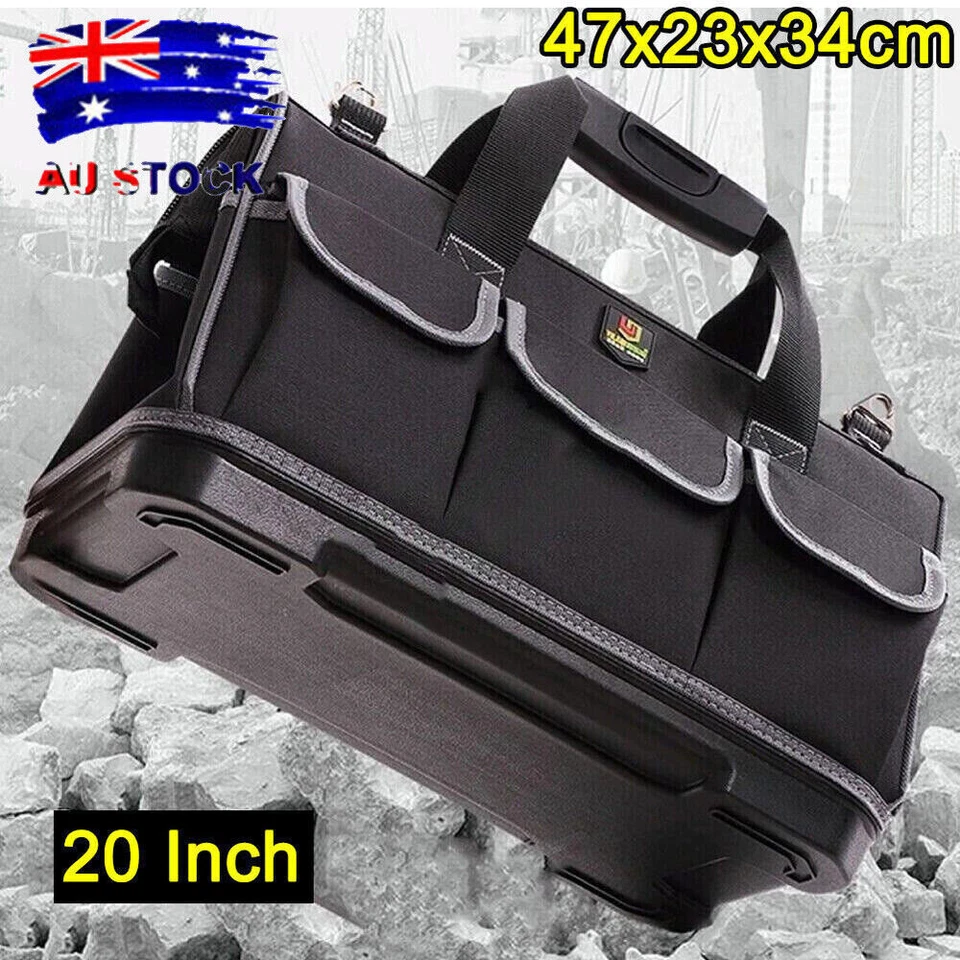 20" Water Proof Heavy Duty Tool Bag Wide Mouth Carry Contractor +Shoulder Strap