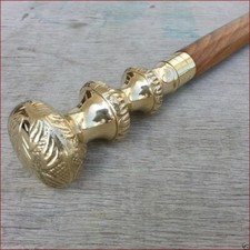 Victorian Antique Style Cane Wooden Walking Stick Solid Brass Handle Derby Knob