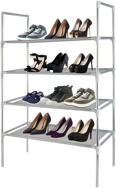 Schuhregal SchuhstäNder Schuhablage 12 Paar Schuhe 4 Ebenen Metall Kunststoff-image
