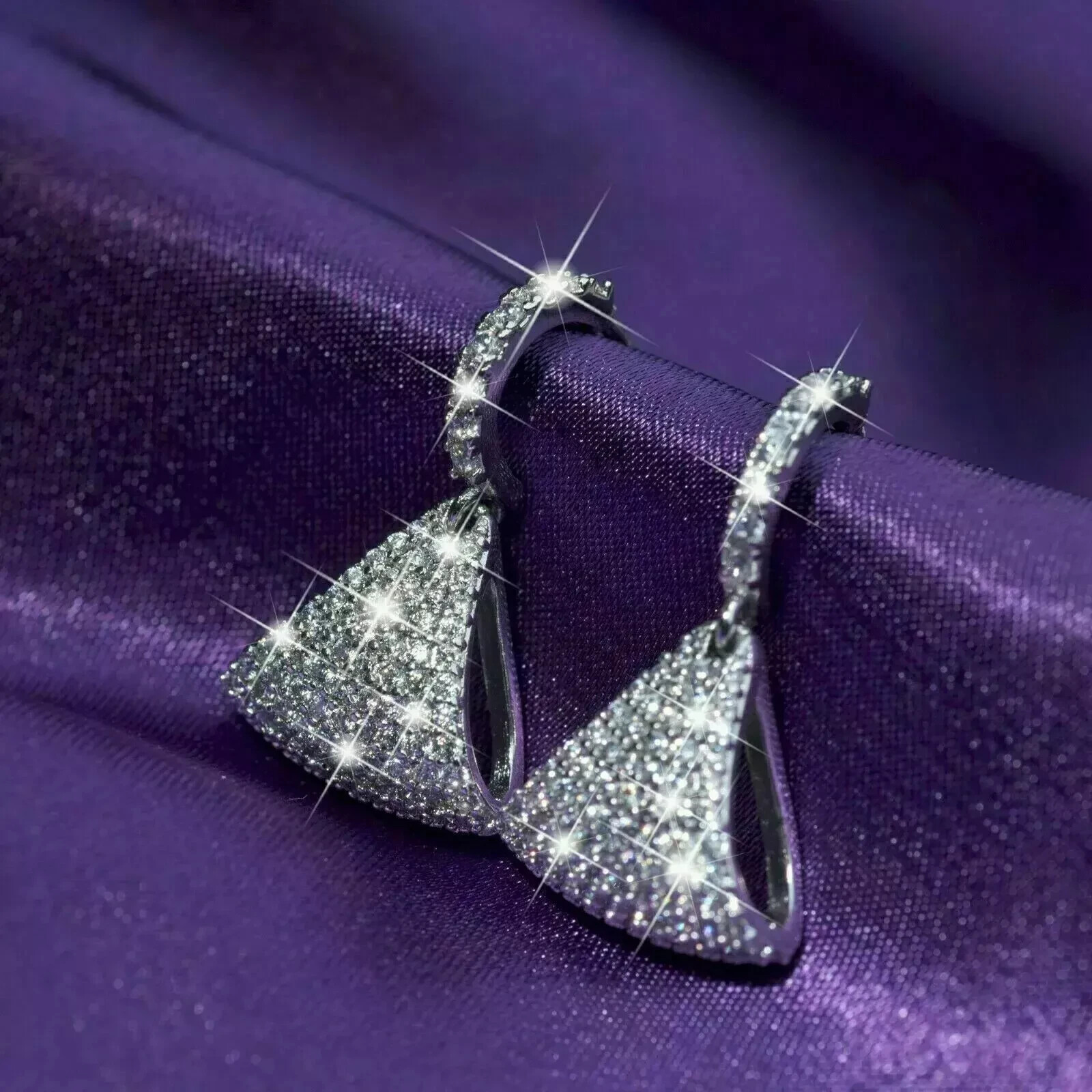 1.50 Ct Real Moissanite Cluster Drop & Dangle Earrings 14K White Gold Plated