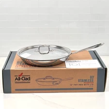 New All-Clad D3 Stainless 12 inch Nonstick Fry Pan with Lid