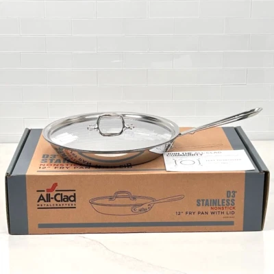 New All-Clad D3 Stainless 12 inch Nonstick Fry Pan with Lid