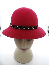 Vintage Debette New York Ladies Felt Hat Raspberry Black Gold Braid Trim Flaw