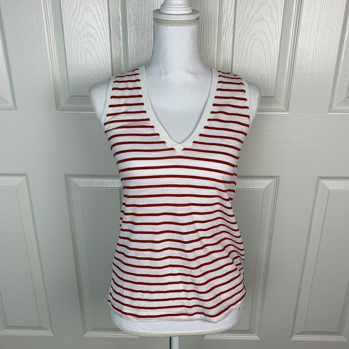 BRAND NEW MADEWELL Red and White Striped V Neck Tank Top