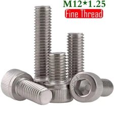 M12 1.25 Fine Thread 304 Stainless Steel Hex Socket Head Cap Screws Bolts DIN912