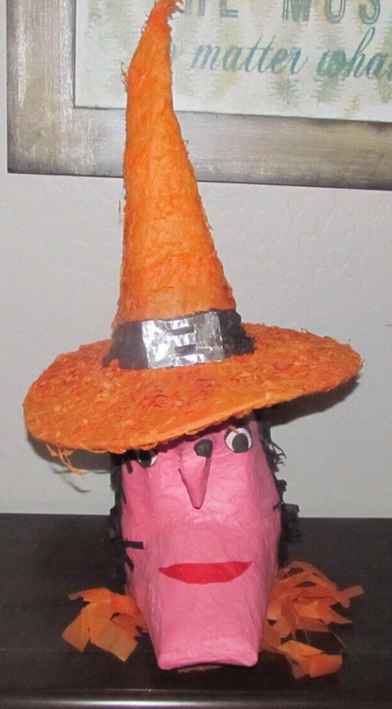 Vintage Paper Mache Witch Pinata 20" Tall Halloween Decor