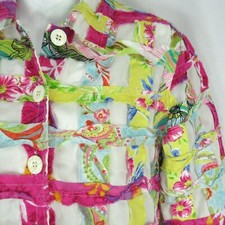 Quilt Patchwork Strips Rag Shacket Multi Color Petite Small Spring Pastel Floral