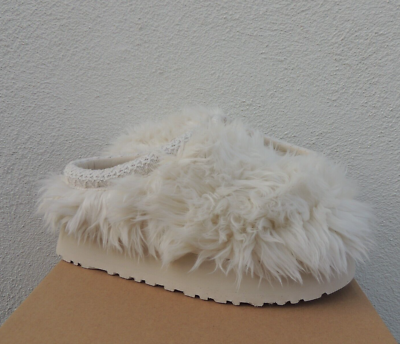 UGG WHITE FLUFF MOMMA SUGAR TASMAN PLATFORM SLIPPERS, WOMEN US 10
