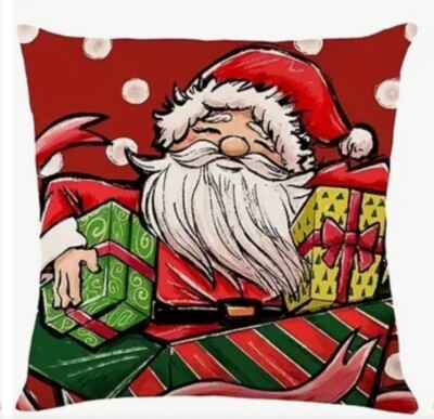 Santa Claus Whimsical Fun Christmas Linen Throw Pillow Cover