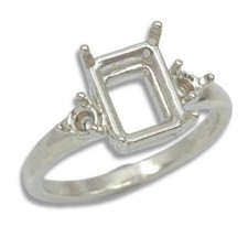 Emerald Cut 3mm Accent Pre-notched Ring Mounting 9x7mm - 16x12mm 