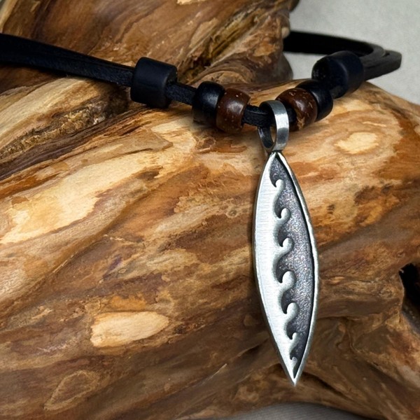 Lederkette Surfboard Mit Wellen Tribal Herren Damen Surfer Halskette Schmuck-image