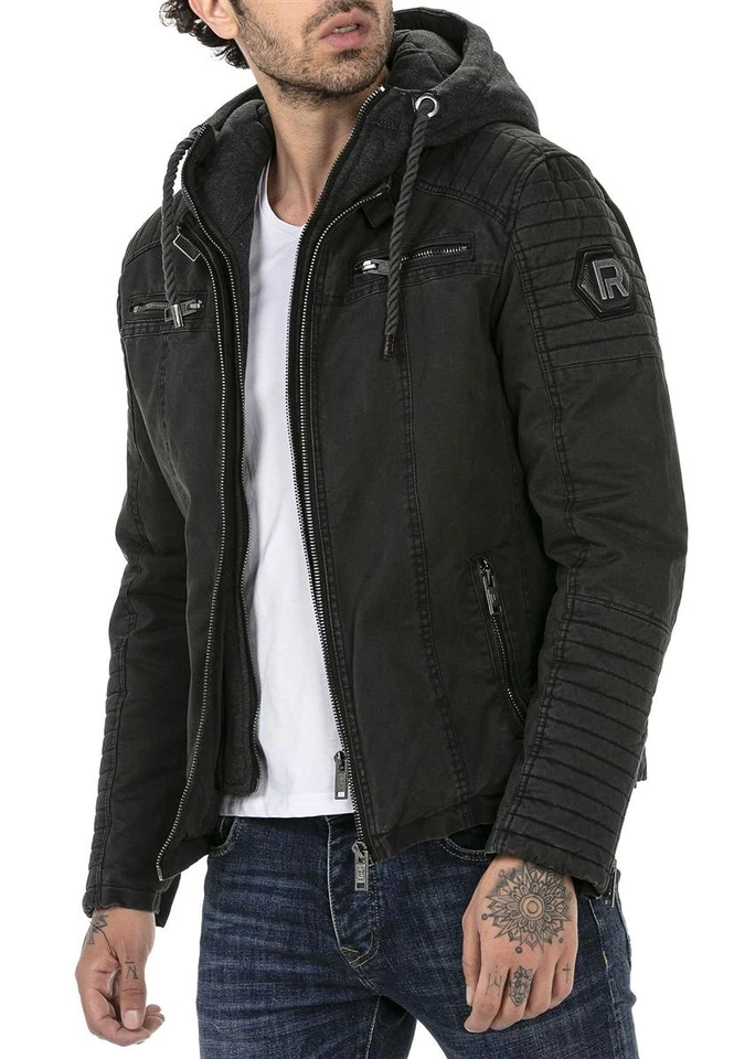 Redbridge Herren Jacke Übergangsjacke Bikerjacke abnehm Sweat- Kapuze 2in1 Look - Bild 2 von 4
