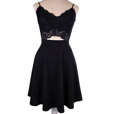 O'Delilah Black Lace Dress S Dark Coquette Goth Vamp Spaghetti Strap Mini Emo
