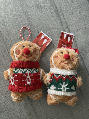 Lebkuchenmann und Dame Plüsch Christbaumschmuck - 14 cm - Brandneu
