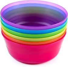 Plastic Dinnerware Set of 6 Multi Color Bowls - Reusable, BPA-Free,
