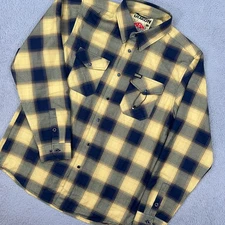Dixxon Shirt Mens Large Yellow Blue Plaid Button Snap The Banquet Flannel