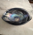 Vtg Swirled Murano Art Glass Folded Oval Shaped Iridescent Handmade Bowl 9.5”