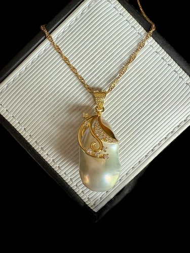 Signed BBJ Sterling Silver Gold Wash Diamond & Baroque Pearl Necklace 19" - Picture 16 of 24