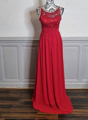 Abendkleid lang rot Spitze und Chiffon Trauung Hochzeit Größe 40