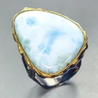 Fine Art 40 ct Natural Larimar Ring 925 Sterling Silver Size 8 /R451092