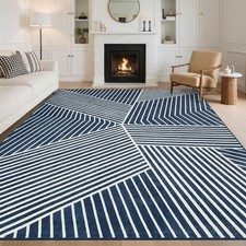 Modern Geometric Striped Washable Large 9'x12' Area Rug Foldable Low
