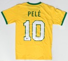 Pele Autographed Brazil Home Soccer Jersey #10 - Beckett Holo *XL