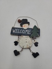Vintage Rustic Snowman Door Hanging Welcome Sign