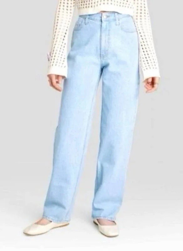 NWT Wild Fable 90's Relaxed Straight Low Stretch Sparkle Jeans  0- Light Wash