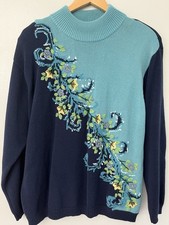 Vintage Alfred Dunner Sweater Embroidered Floral Flower Sweater Grandma Core Xl