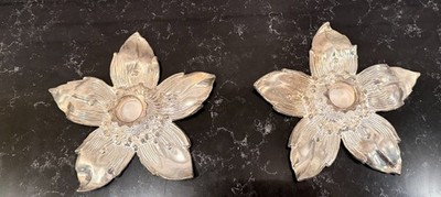 Vintage F.B. Rogers Italy Silver Tone Flower Candle Holders Pair Floral Metal