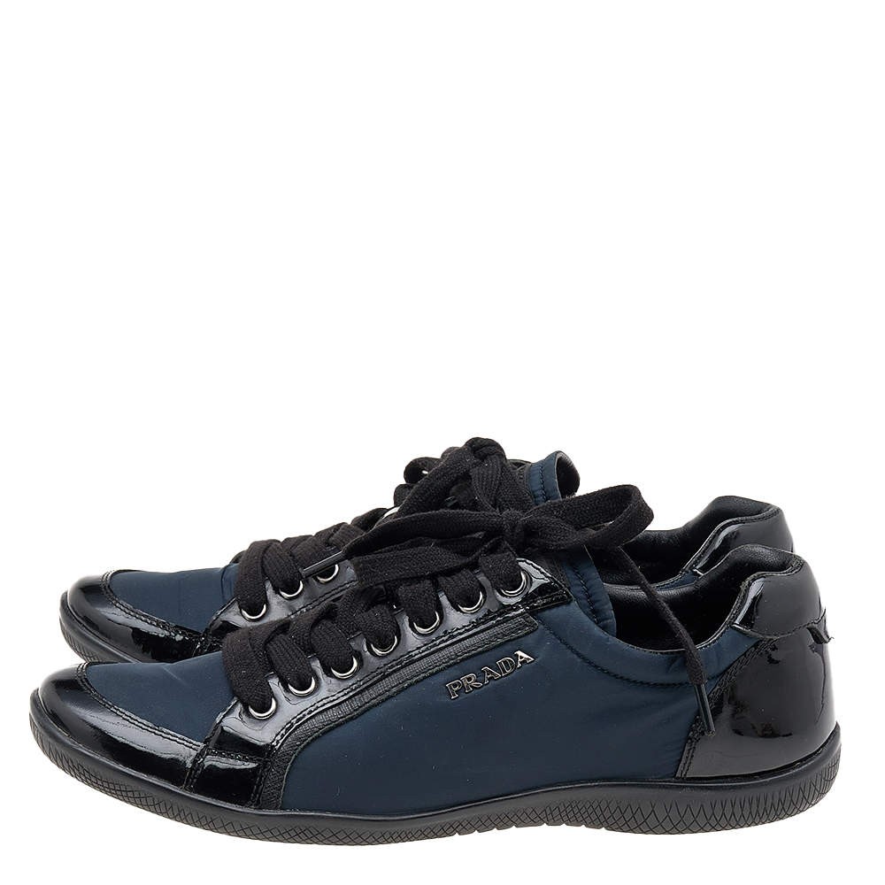 Prada Sport BlackNavy Blue Patent Leather And Nylon Low Top