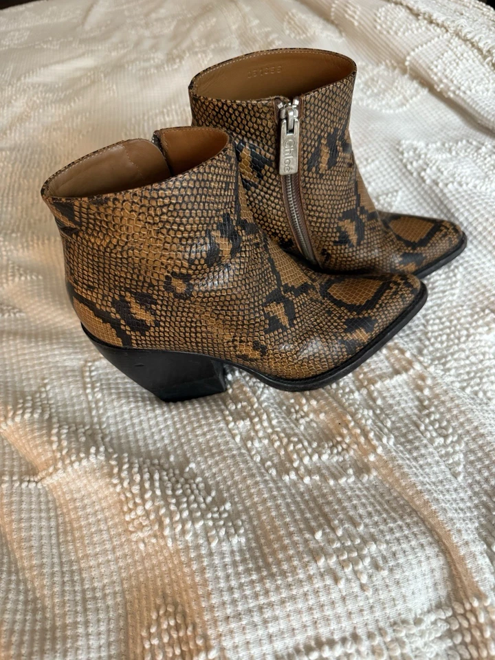 Chloe Brown Snakeskin Ankle Boots Size 39 - Image 4 of 4