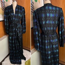 VTG Victor Costa by Sakowitz Dress metallic Sz S wrap black purple green maxi