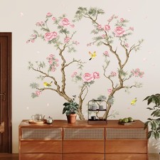 Pink Flower Wall Sticker, Vintage Tree Branch Wall Decal Peel and Stick, Wall...