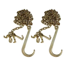 2Pcs G70 5/16'' × 10' Transport Tow Chain J Hook Long Shank With RTJ & Grab Hook