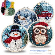 4 Sets Christmas Punch Needle Kits Adults Beginner, Christmas Embroidery Kit ...