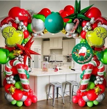 157pc  Grinch Christmas Balloon Garland Arch Kit Green Red Silver Mylar & Latex